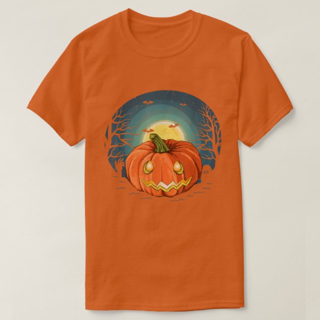 Camiseta Jack O Lantern Flying Bat Full Moon Spooky Hallowe (Diseño del anverso)