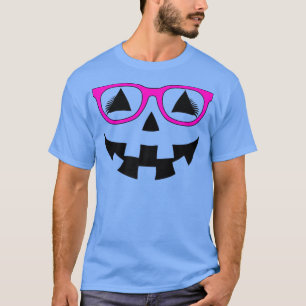 Camiseta Jack O Lantern Pumpkin Face Glass Pink Glasses Las