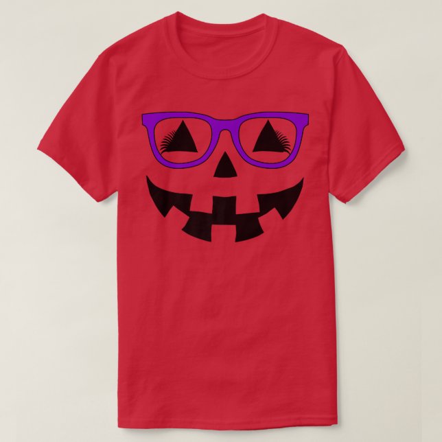 Camiseta Jack O Lantern Pumpkin Face Purple Glasses Lash (Diseño del anverso)