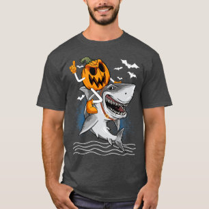 Camiseta Jack O Lantern Pumpkin Riding Shark Halloween Cost