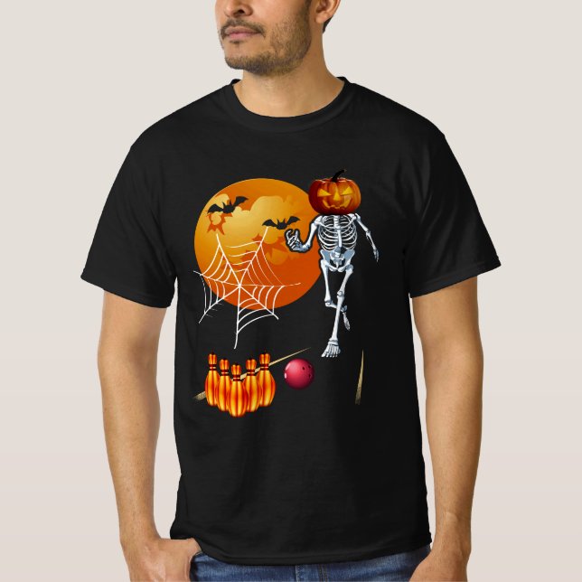 Camiseta Jack O Lantern Pumpkin Skeleton jugando boliche Ha (Anverso)