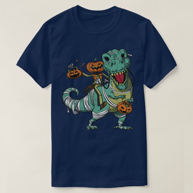 Camiseta Jack O Lantern Riding Mummy Dinosaur T re Hallowee (Diseño del anverso)