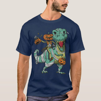 Camiseta Jack O Lantern Riding Mummy Dinosaur T re Hallowee