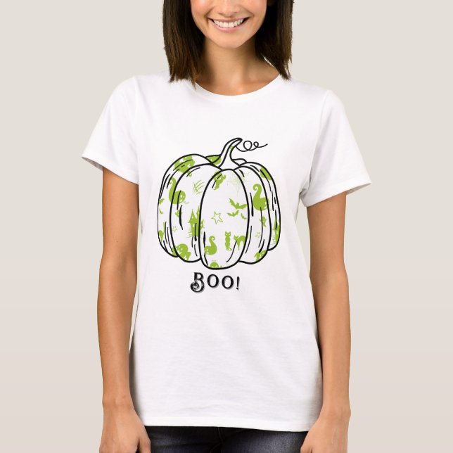 Camiseta Jack-O’-Lantern verde lindo y fantasmagórico (Anverso)