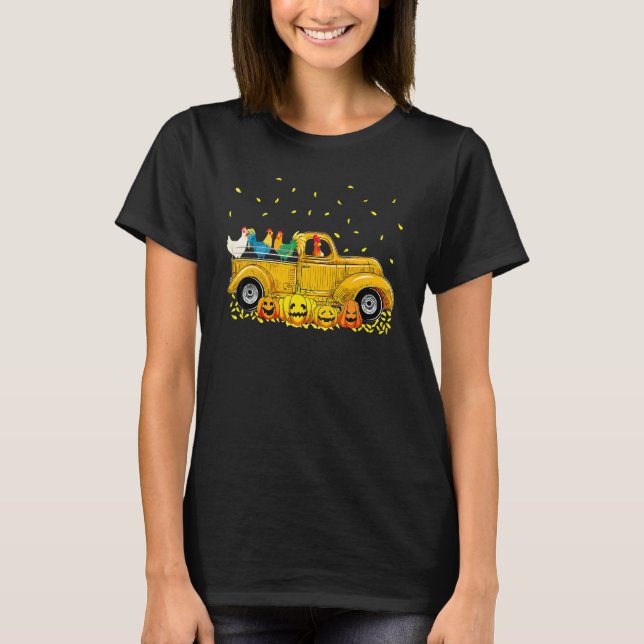 Camiseta Jack O' Latern de Halloween Amarillo Coche Camión  (Anverso)