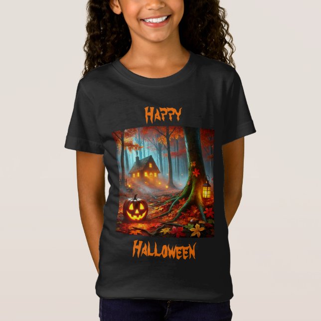 Camiseta Jack O'Lantern en un bosque fantasmal en Halloween (Anverso)