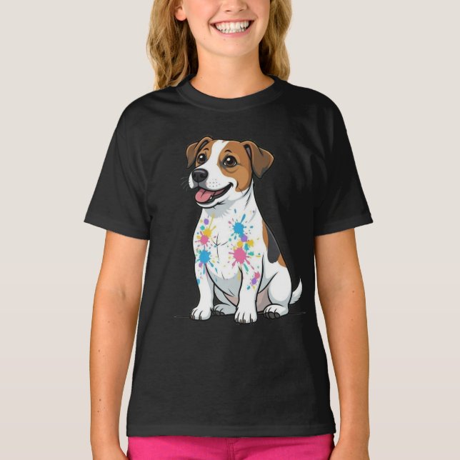 Camiseta Jack Russell Alegre Diversión con Salpicaduras (Anverso)
