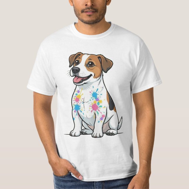 Camiseta Jack Russell Alegre Diversión con Salpicaduras (Anverso)