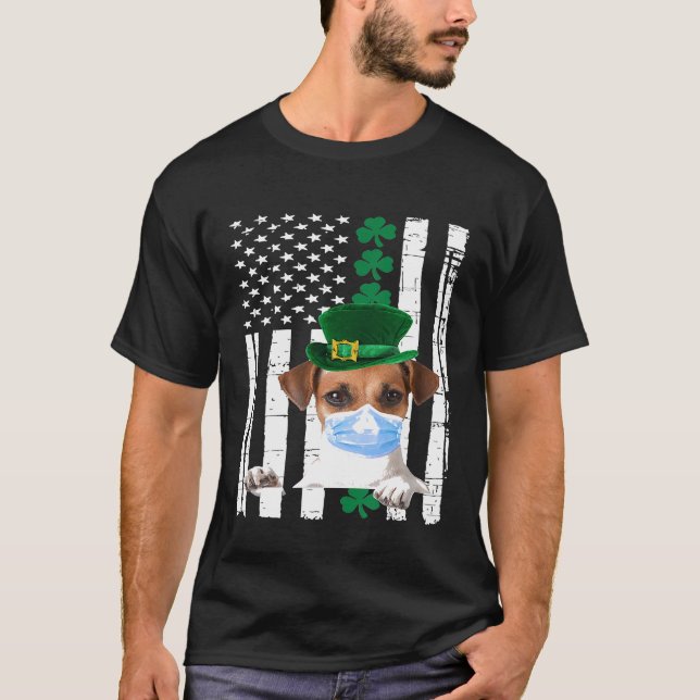 Camiseta Jack Russell Con Una Máscara De Cara Bandera Shamr (Anverso)
