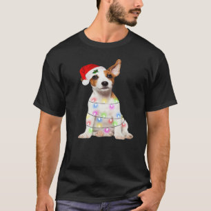 Camiseta Jack Russell perro Santa árbol de Navidad Luces Xm