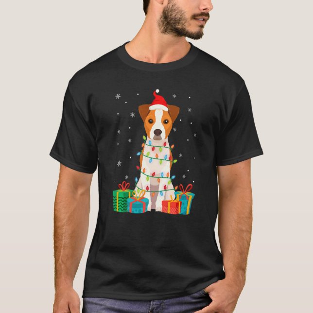 Camiseta Jack Russell Terrier Dog Christmas Tree Lights Pup (Anverso)