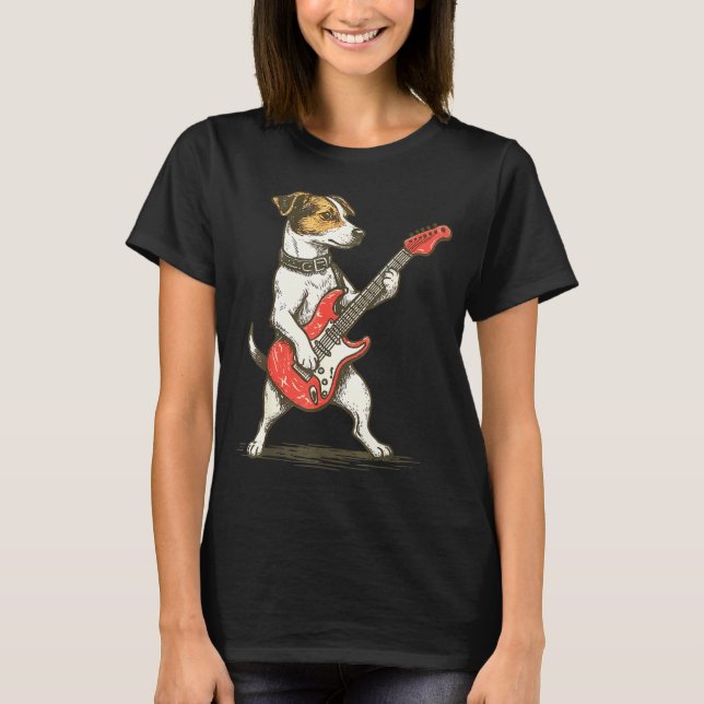Camiseta Jack Russell Terrier Dog Playing Guitar Rocker Gui (Anverso)