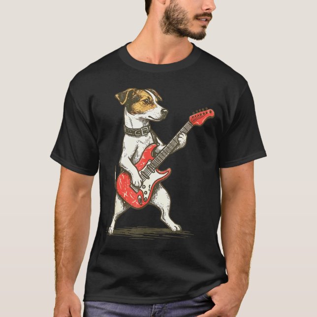 Camiseta Jack Russell Terrier Dog Playing Guitar Rocker Gui (Anverso)