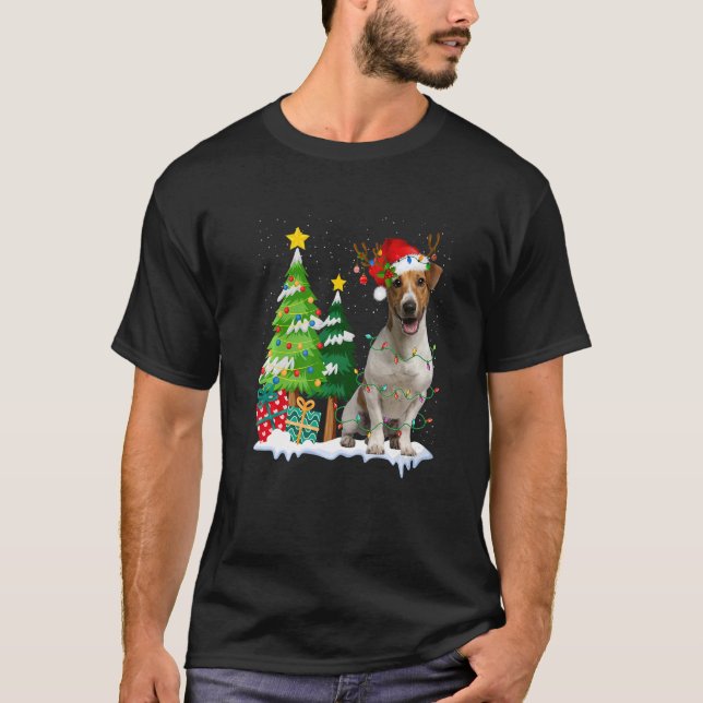 Camiseta Jack Russell Terrier Dog Santa Hat Reindeer Christ (Anverso)