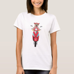 Camiseta Jack Russell Terrier en el ciclomotor rojo