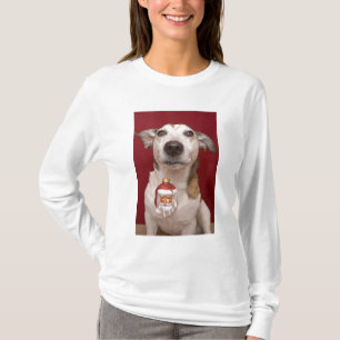 Camiseta Jack Russell Terrier que sostiene el ornamento del