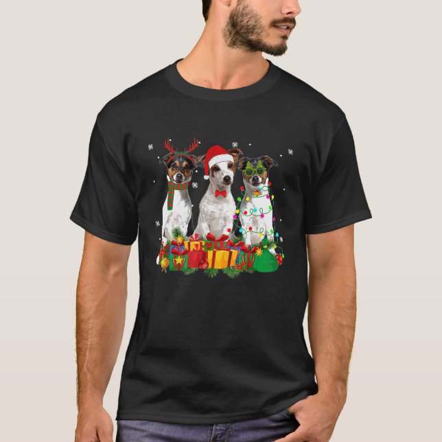 Camiseta Jack Russell Terrier Xmas Light Gift Fun Santa Hat (Anverso)