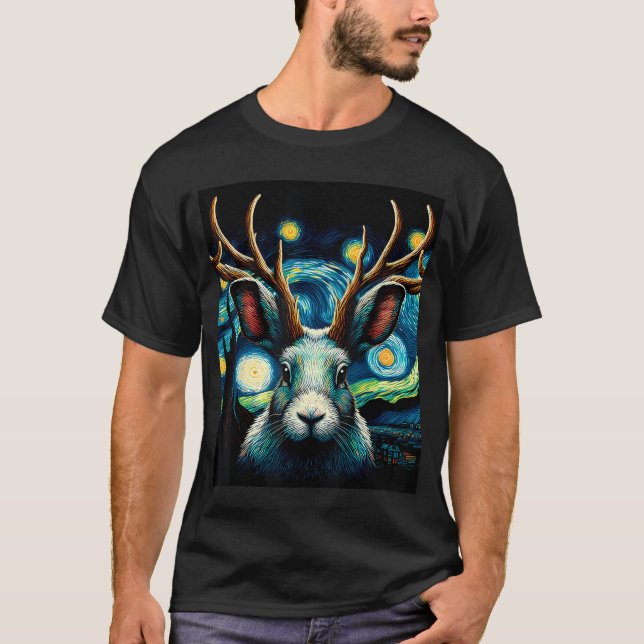 Camiseta Jackalope Under Starry Night Sky Art Christmas fri (Anverso)