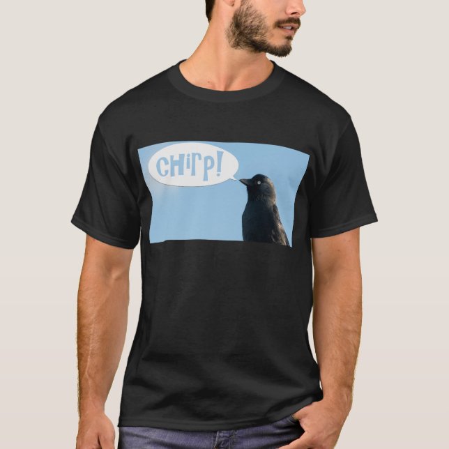 Camiseta Jackdaw (Corvus monedula) dice chirp. (Anverso)