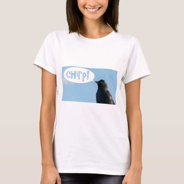Camiseta Jackdaw (Corvus monedula) dice chirp. (Anverso)