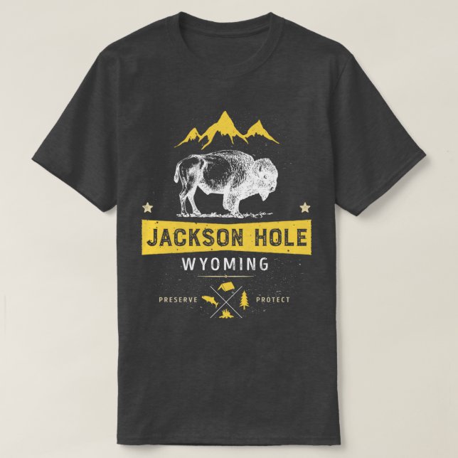 Camiseta Jackson Hole Wyoming Vintage Bison Buffalo Hombres (Diseño del anverso)