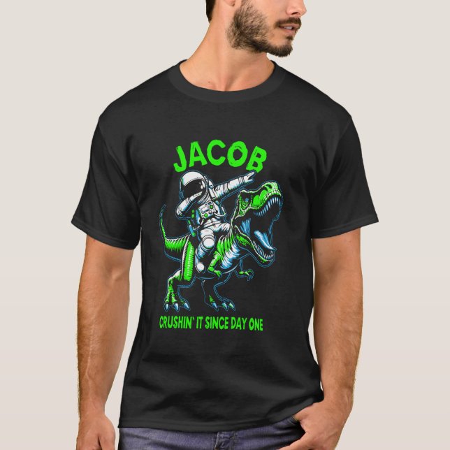 Camiseta Jacob Crushin' It Since Day One Astronaut Dinosaur (Anverso)