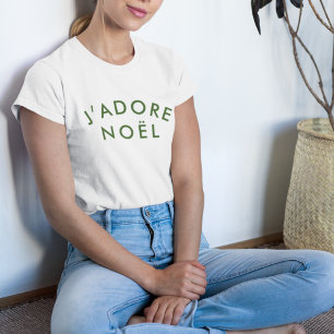 Camiseta J'adore Noel   Navidades Blanco Verde Minimalista