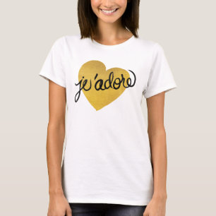Camiseta J'adore Quote   Corazón negro y dorado