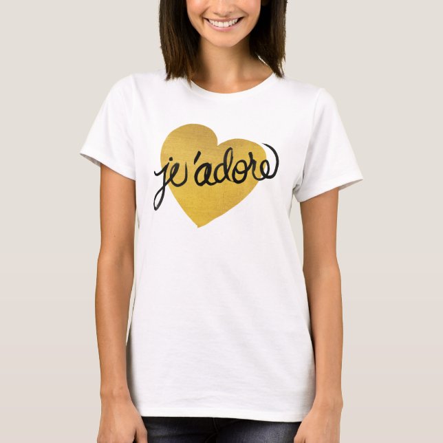 Camiseta J'adore Quote | Corazón negro y dorado (Anverso)
