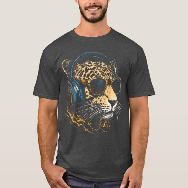 Camiseta Jaguar Animal Motif Music Headphone Illustration J (Anverso)