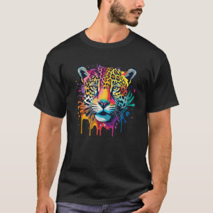 Camiseta Jaguar Gran Gato Arte Gráfico con Salpicaduras Dis
