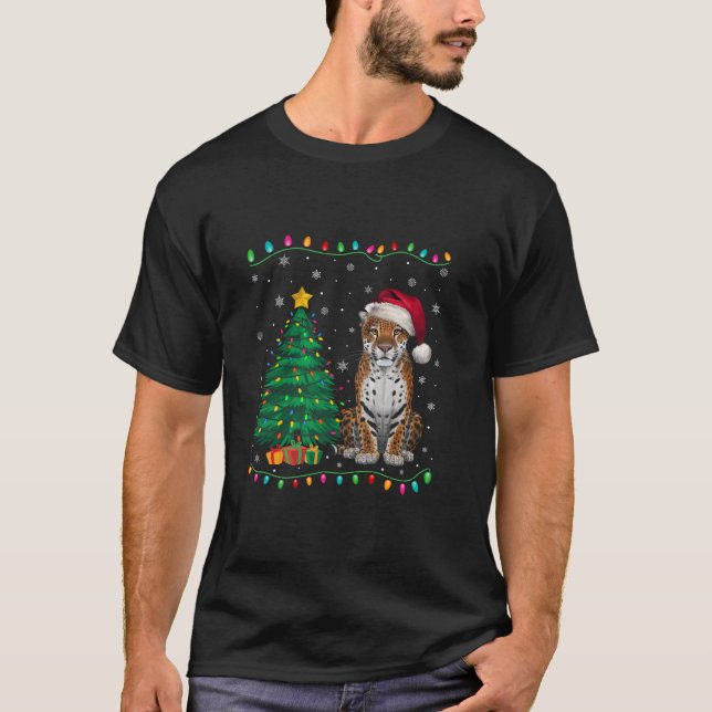 Camiseta Jaguar Santa Hat Hombres Mujeres Iluminación de ár (Anverso)