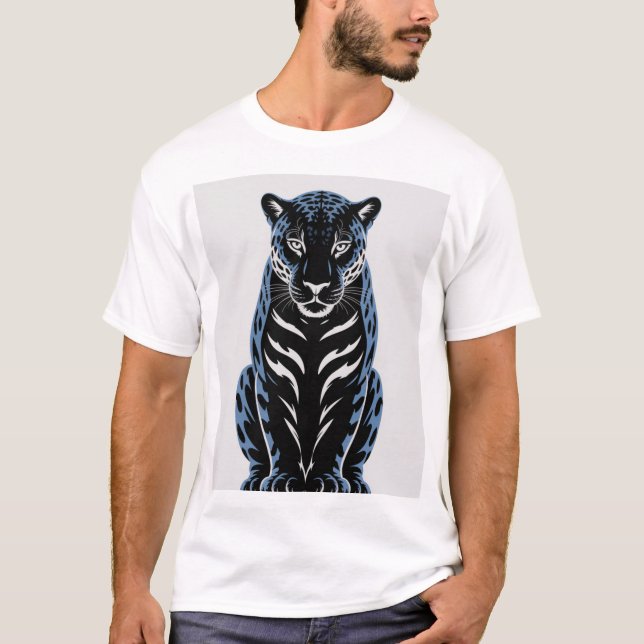 Camiseta Jaguar silencioso - Diseño de elegancia azul (Anverso)
