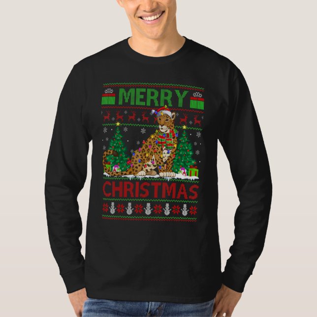 Camiseta Jaguar   Xmas Tree Lights Ugly Santa Jaguar Christ (Anverso)
