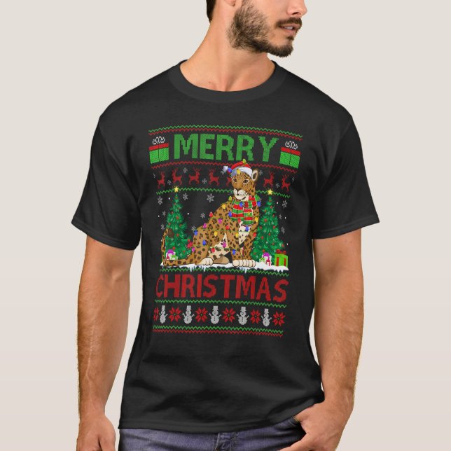 Camiseta Jaguar   Xmas Tree Lights Ugly Santa Jaguar Christ (Anverso)
