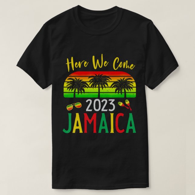 Camiseta Jamaica 2023 Aquí Venimos de vacaciones familiares (Diseño del anverso)
