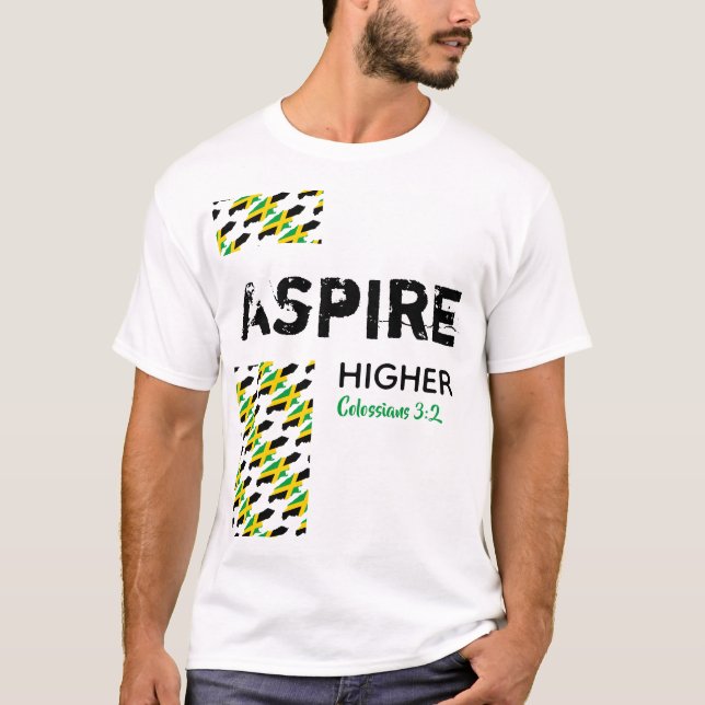 Camiseta Jamaica ASPIRE HIGHER Christian Scripting (Anverso)