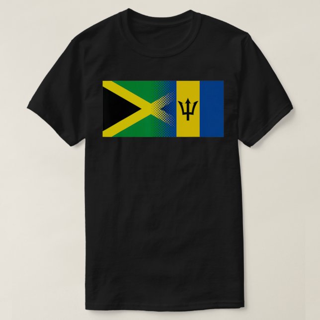 Camiseta Jamaica Barbados Bandera mitad Jamaica mitad Barba (Diseño del anverso)