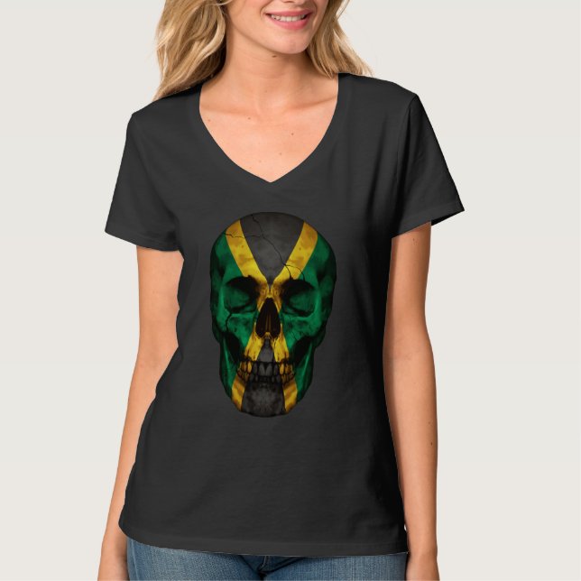 Camiseta Jamaica Flag Skull Jamaican Roots Proud Patriotic (Anverso)