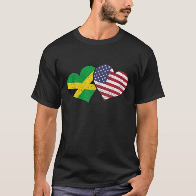 Camiseta Jamaica Heart Jamaican Heritage USA American Flag (Anverso)