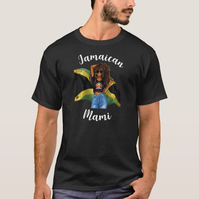 Camiseta Jamaica: Mami afroafricana y la bandera de Jamaica (Anverso)