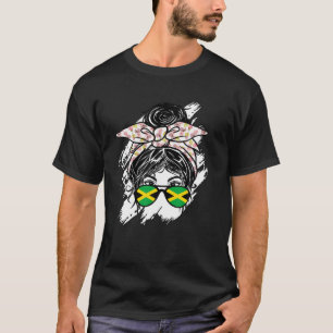 Camiseta Jamaica Messy Bun With Bandana Jamaican Flag Sungl