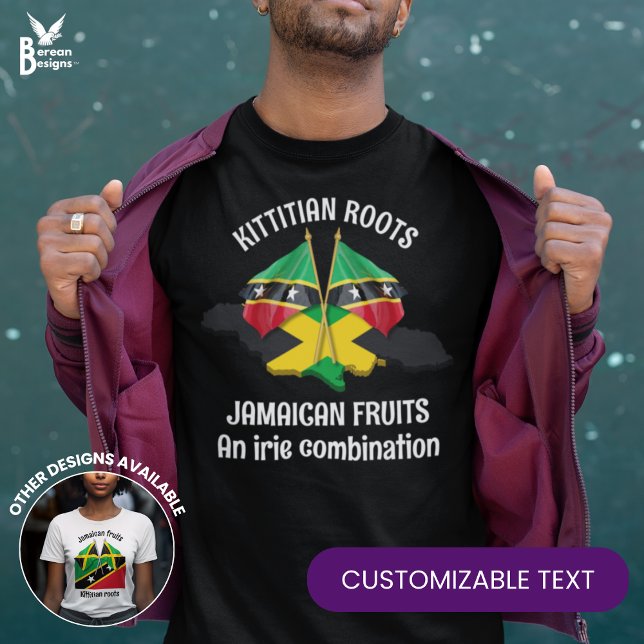 Camiseta JAMAICA ST KITTS Irie Combination (Stylish Jamaica/St Kitts flag T-shirt celebrating dual heritage or mixed relationships.)