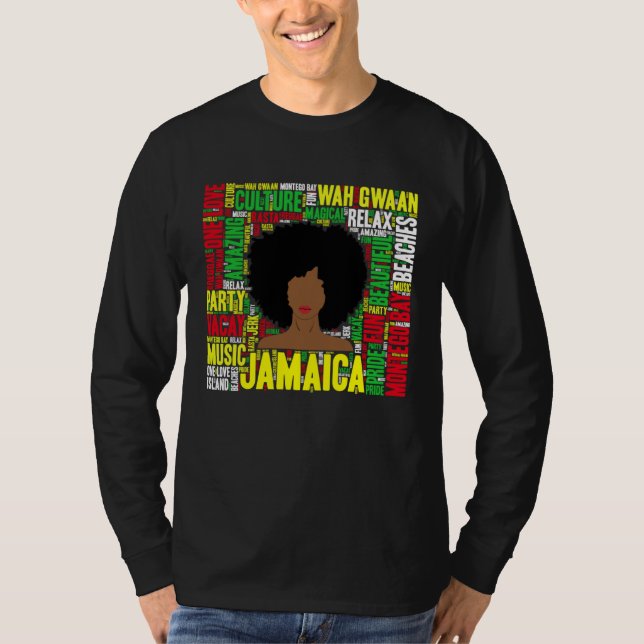 Camiseta Jamaica Vacation Afro Woman Word Art (Anverso)