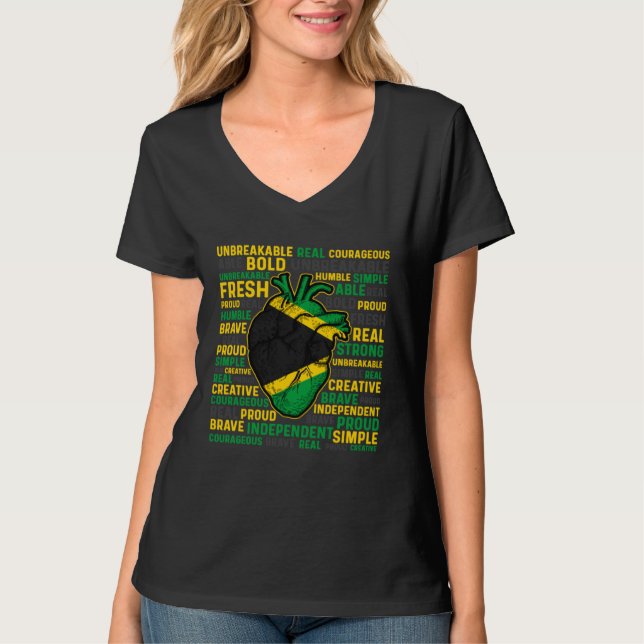 Camiseta Jamaican Heart Proud Jamaica Flag Heritage Strong  (Anverso)