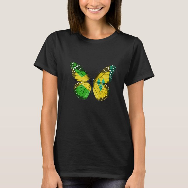 Camiseta Jamaican Saint Vincentian Flag Butterfly   (Anverso)
