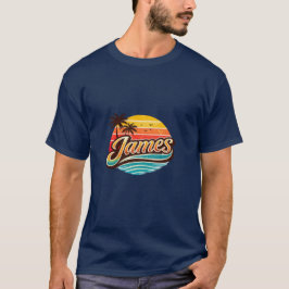 Camiseta James Retro Sunset Tropical Name Design
