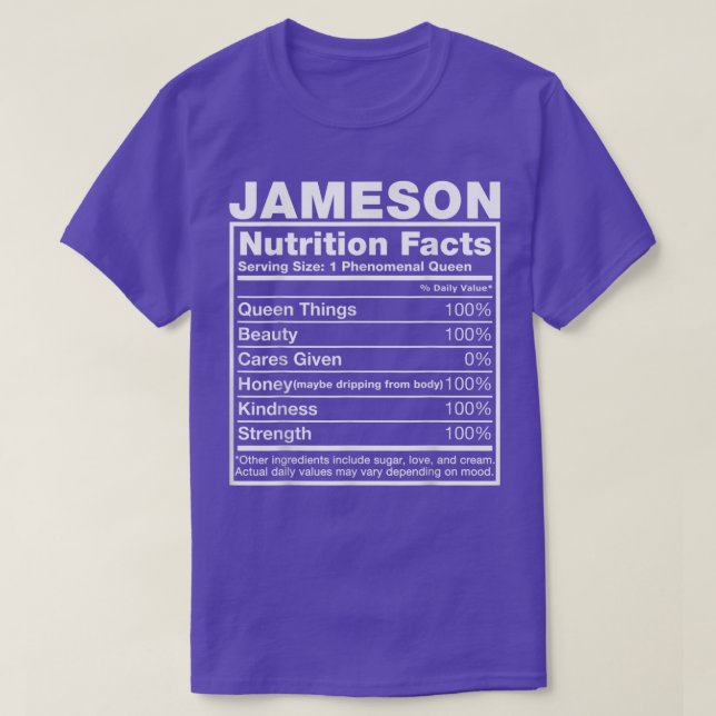 Camiseta Jameson Nutrition FactsJameson Name Birthday (Diseño del anverso)