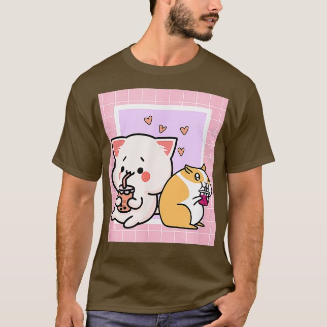 Camiseta Jamón de gato de vaporwave 90 Leche Kawaii japones (Anverso)
