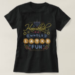 Camiseta Jánuca es una diversión entera del Latke divertida<br><div class="desc">Esta camiseta de Jánuca ofrece la frase chistosa,  "Jánuca es una diversión entera del latke." El diseño incluye dibujos de dreidels,  de un menorah,  de la estrella de David y de más adornos. La paleta de colores es gris-azul,  roja clara,  oro y marrón.</div>